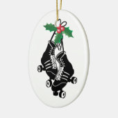 Roller Derby Girl, kerstschaatsen met Holly Keramisch Ornament (Links)