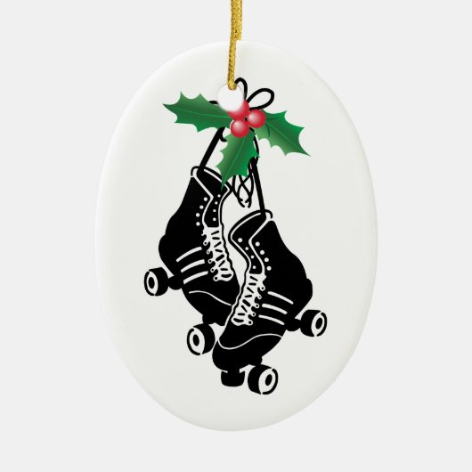 Roller Derby Girl, kerstschaatsen met Holly Keramisch Ornament (Voorkant)