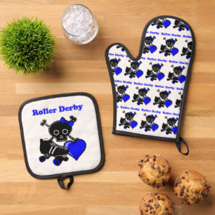 Roller Derby Hart (Blauw) Ovenwant & Pannenlap Set