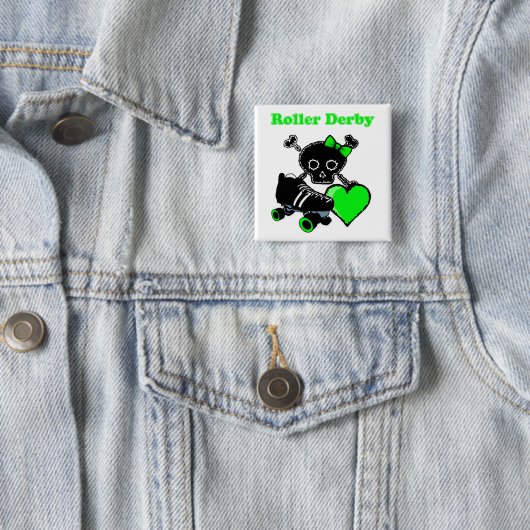 Roller Derby Heart (groen) Vierkante Button 5,1 Cm (In situ)
