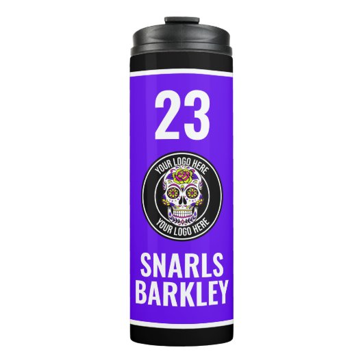 Roller Derby Logo Paars Zwart Teamnaam Uniform Thermosbeker (Voorkant)