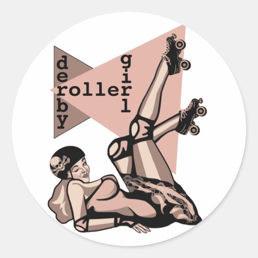roller derby meisje pin up ronde sticker (Voorkant)