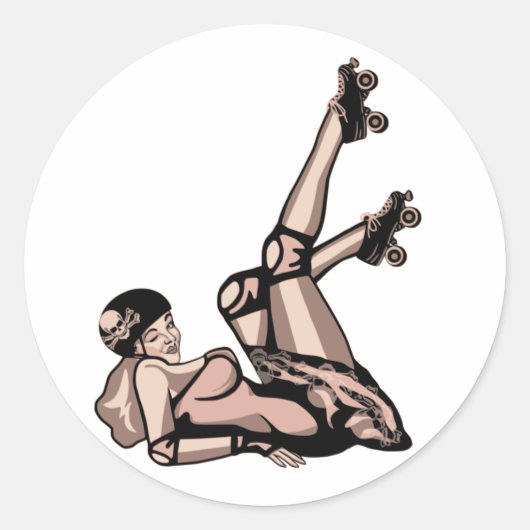 Roller Derby Pin Up Diva Ronde Sticker (Voorkant)