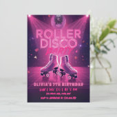 Roller Disco Feest Verjaardagsuitnodiging | Neon R Kaart (Staand voorkant)