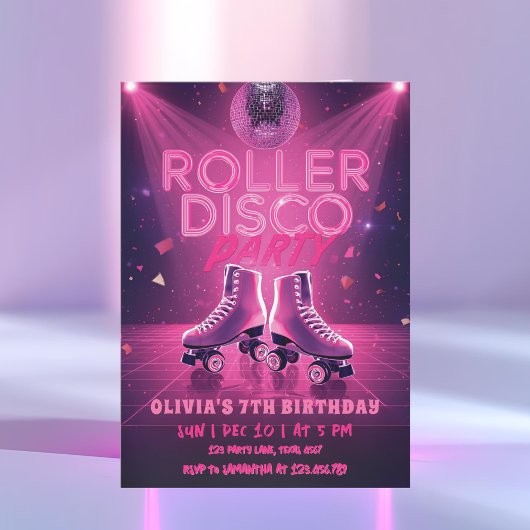 Roller Disco Feest Verjaardagsuitnodiging | Neon R Kaart