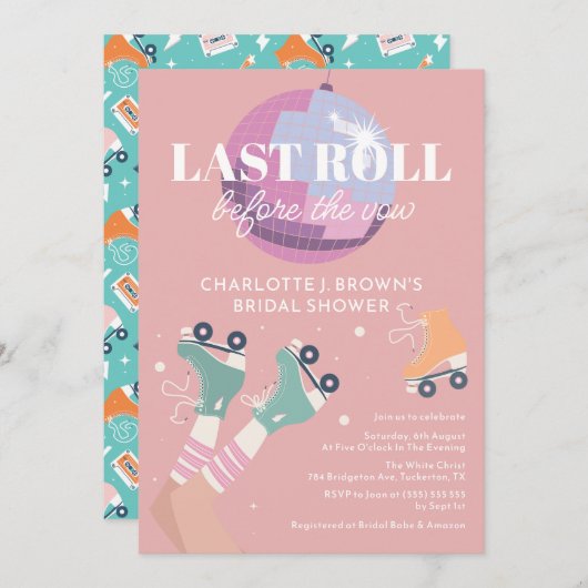 Roller Disco Modern Retro Vrijgezellenfeest Kaart (Voorkant / Achterkant)