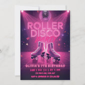 Roller Disco Party Birthday Invitation | Neon Pink Kaart (Voorkant)