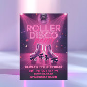 Roller Disco Party Birthday Invitation | Neon Pink Kaart
