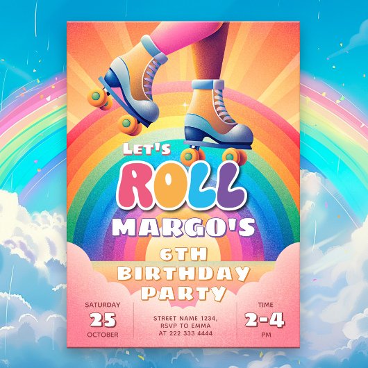 Roller Disco Rainbow verjaardagsfeest Kaart