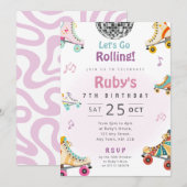 Roller Disco Verjaardagsfeest Uitnodiging Roller S (Voorkant / Achterkant)