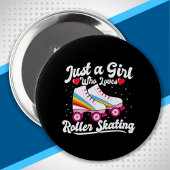 Roller Girl - Meisje dat van Roller houdt Ronde Button 4,0 Cm