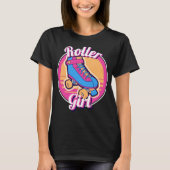 Roller Girl Pink Blue 80s Summer Roller Schaats T-shirt (Voorkant)