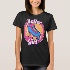 Roller Girl Pink Blue 80s Summer Roller Schaats T-shirt