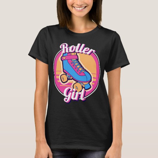 Roller Girl Pink Blue 80s Summer Roller Schaats T-shirt (Voorkant)