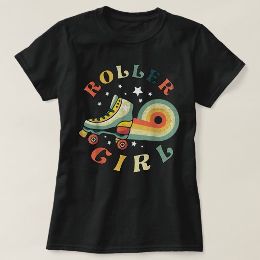 Roller Girl Skater Retro  70s 80s Schaatsen T T-shirt (Design voorkant)