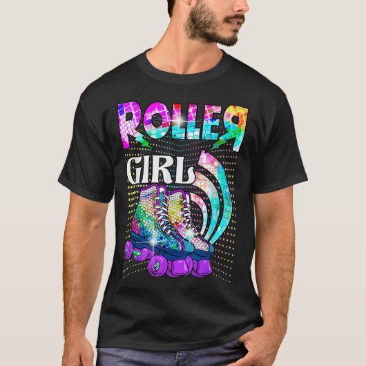 Roller Girl Skater Skating Retro 70s 80s Disco T-shirt (Voorkant)