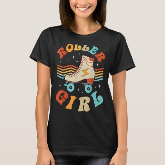 Roller Girl Skater Skating Retro  70s 80s S T-shirt (Voorkant)