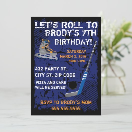 Roller Hockey Birthday, 5x7 Uitnodiging (Staand voorkant)