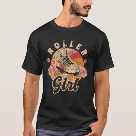 Roller Meisje Funny Retro 70 s Rolling Schaatsen D T-shirt (Voorkant)
