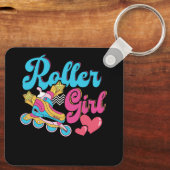 Roller Meisje Schaats Retro 70s 80s Rolling Schaat Sleutelhanger (Achterkant)