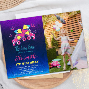 Roller On Over Skating Birthday Invitation foto Kaart