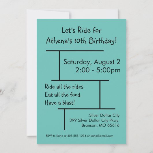 Roller Onderzetter pretpark verjaardagsuitnodiging Kaart (Achterkant)