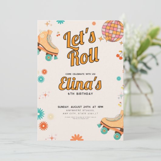 Roller Rink Retro Verjaardag Kaart (Staand voorkant)