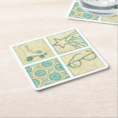 Roller Rink Woodblock Tekening door Chariklia Zarr Kartonnen Onderzetters (Schuin)