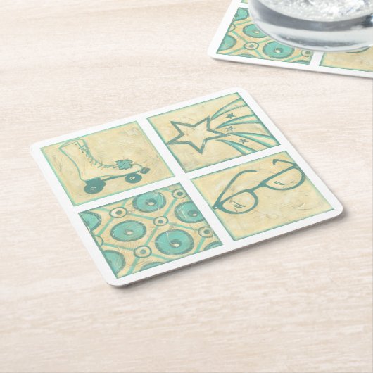 Roller Rink Woodblock Tekening door Chariklia Zarr Kartonnen Onderzetters (Schuin)