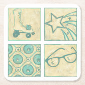 Roller Rink Woodblock Tekening door Chariklia Zarr Kartonnen Onderzetters (Voorkant)