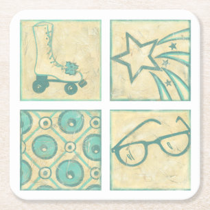 Roller Rink Woodblock Tekening door Chariklia Zarr Kartonnen Onderzetters