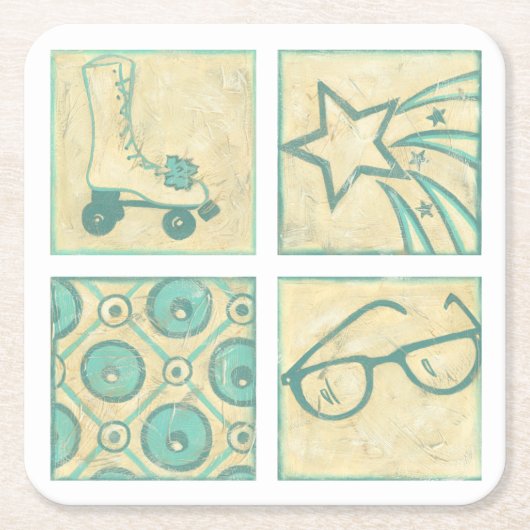 Roller Rink Woodblock Tekening door Chariklia Zarr Kartonnen Onderzetters (Voorkant)