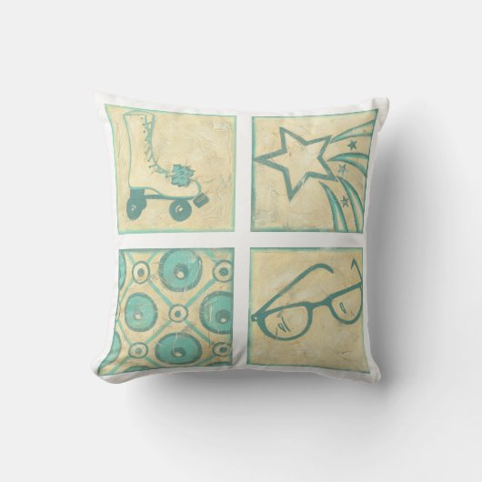 Roller Rink Woodblock Tekening door Chariklia Zarr Kussen (Voorkant)