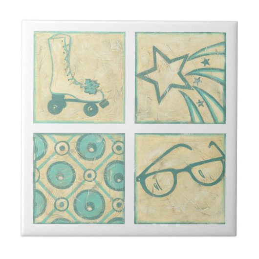 Roller Rink Woodblock Tekening door Chariklia Zarr Tegeltje (Voorkant)