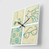 Roller Rink Woodblock Tekening door Chariklia Zarr Vierkante Klok (Hoek)