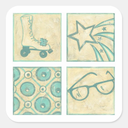 Roller Rink Woodblock Tekening door Chariklia Zarr Vierkante Sticker (Voorkant)