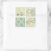 Roller Rink Woodblock Tekening door Chariklia Zarr Vierkante Sticker (Tas)