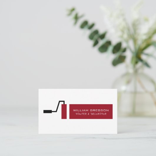 Roller rode verf, schilder en decorator visitekaartje (Staand voorkant)
