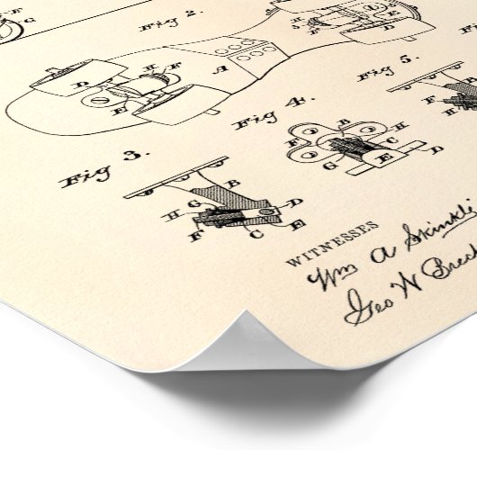 Roller Schaats 1879 Patent Art Old Peper Poster (Hoek)