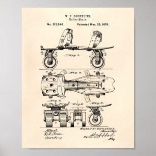 Roller Schaats 1879 Patent Art Old Peper Poster