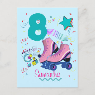 Roller Schaats Birthday Girl Retro Skating Briefkaart