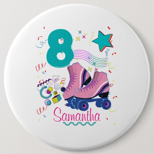 Roller Schaats Birthday Girl Retro Skating Ronde Button 6,0 Cm (Voorkant)