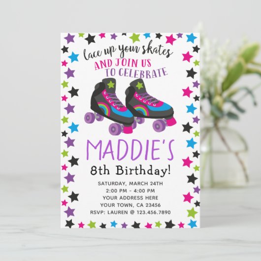 Roller Schaats Birthday Uitnodiging (Staand voorkant)