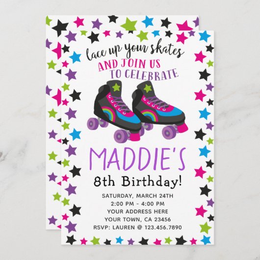 Roller Schaats Birthday Uitnodiging (Voorkant / Achterkant)