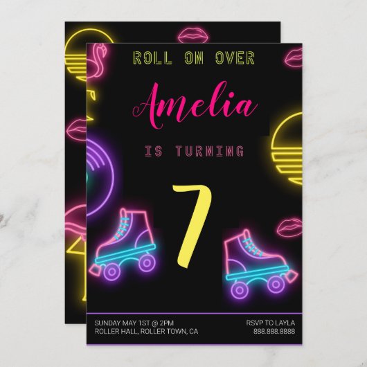 Roller Schaats Birthday Uitnodiging (Voorkant / Achterkant)