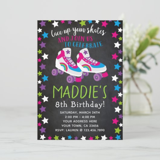 Roller Schaats Birthday Uitnodiging (Staand voorkant)