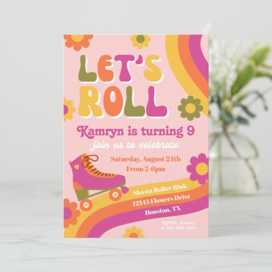 Roller Schaats Birthday Uitnodiging | Retro-Schaat (Staand voorkant)