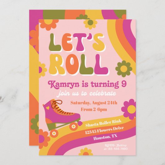 Roller Schaats Birthday Uitnodiging | Retro-Schaat (Voorkant / Achterkant)