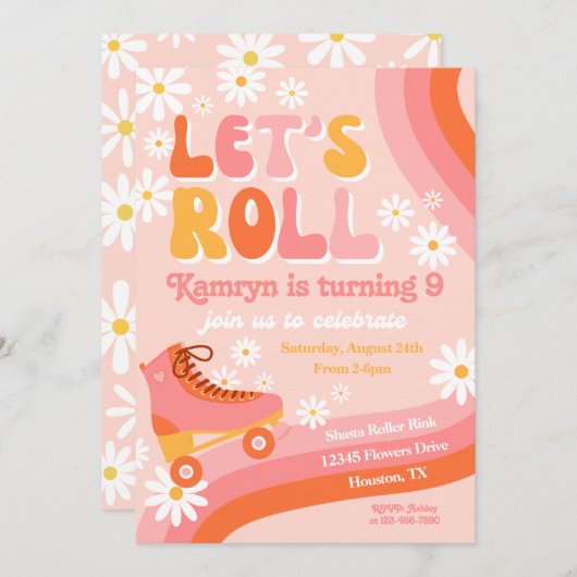 Roller Schaats Birthday Uitnodiging | Retro-Schaat (Voorkant / Achterkant)