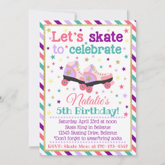 Roller Schaats Birthday Uitnodiging | Schaats Uitn (Voorkant)